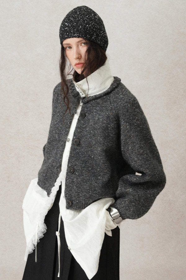 핸드워크 크루 넥 니트 가디건 