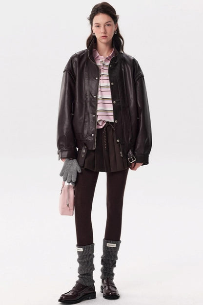 Autumn Chocolate Retro Leather Motorcycle Jacket