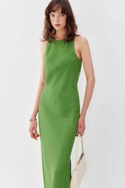 High-Slit Green Dress