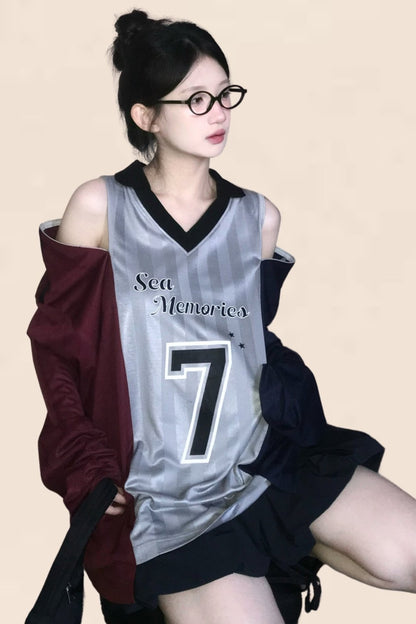 Retro V-Neck Leaky Shoulder Sweatshirt