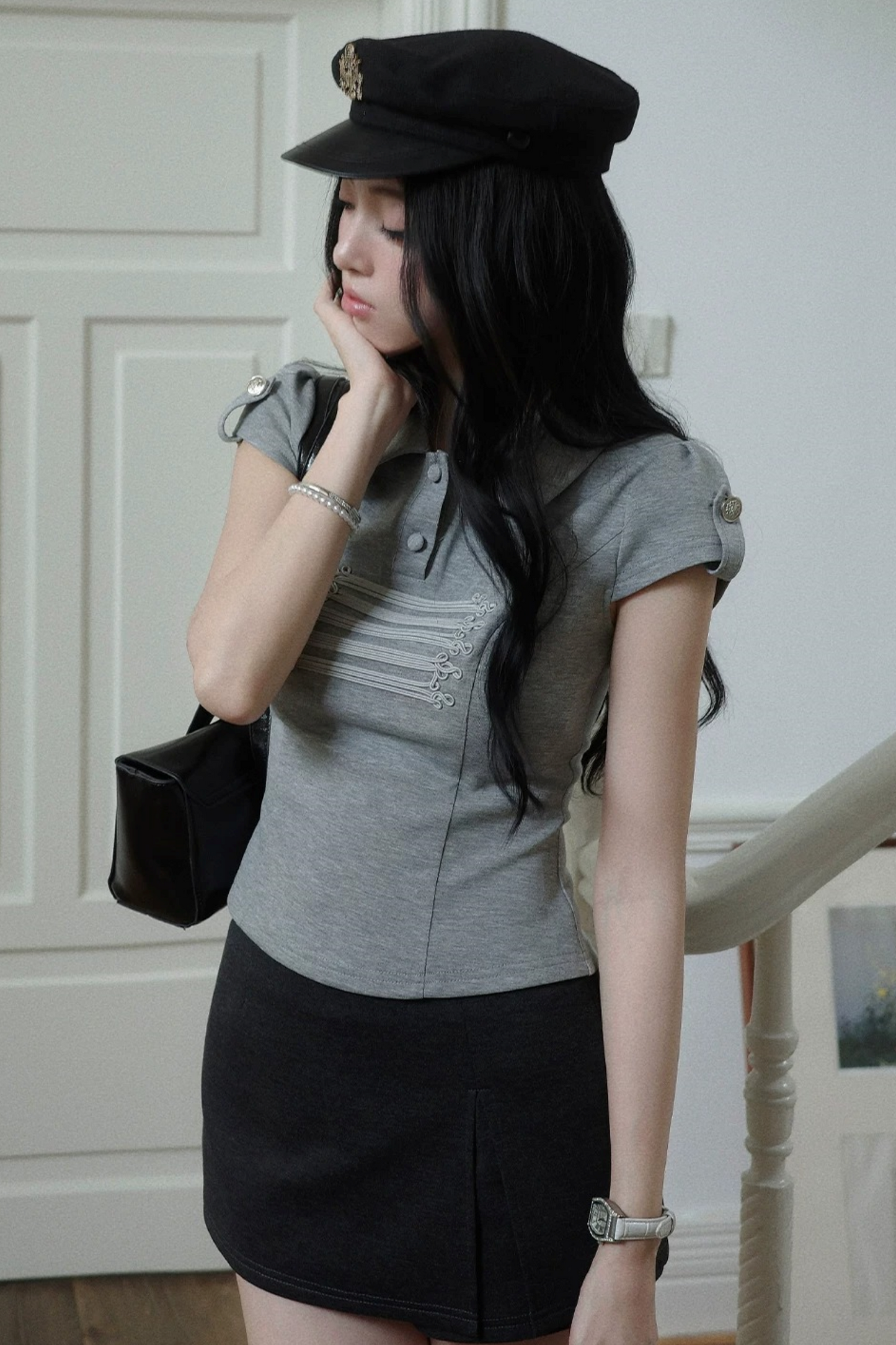 Sailor Collar Short Sleeved Top