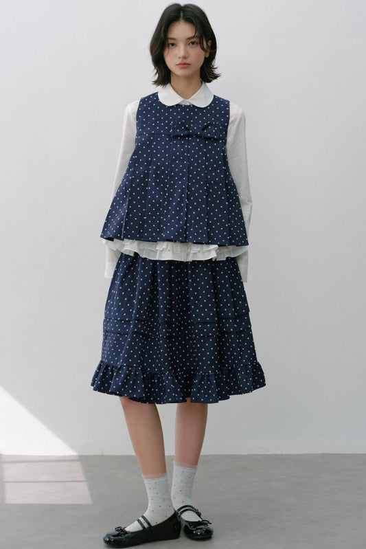 Navy Blue Polka Dot Puffy Skirt Set-Up