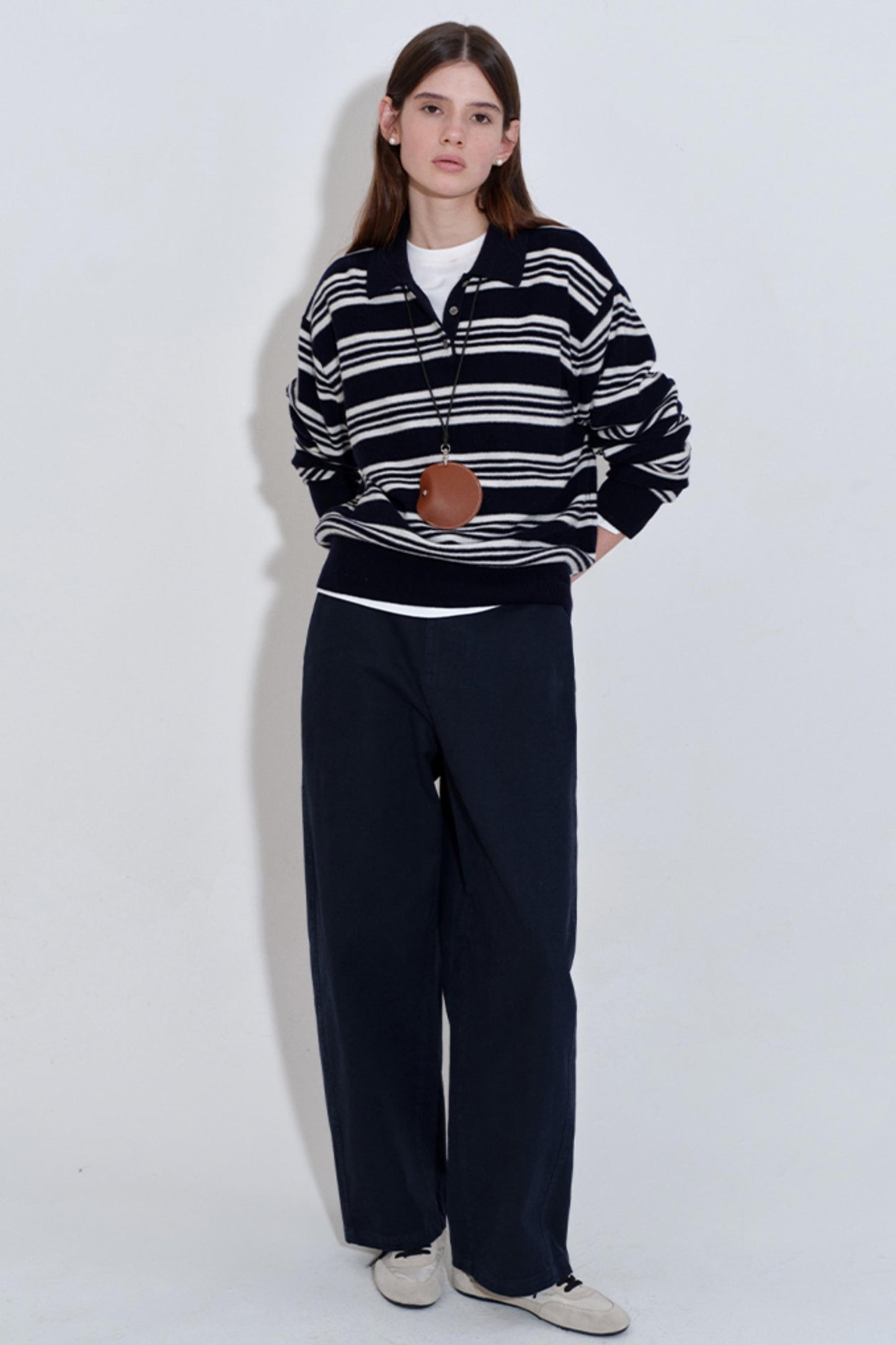 Soft Glutinous Texture Striped Polo Top