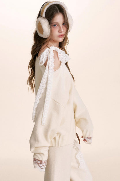 Romantic Lace Wool Sweater Set-Up