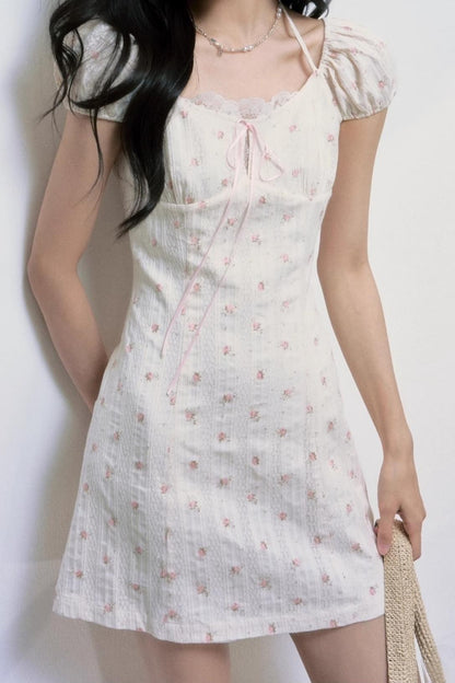 Floral Puff Sleeve Slim Fit Dress