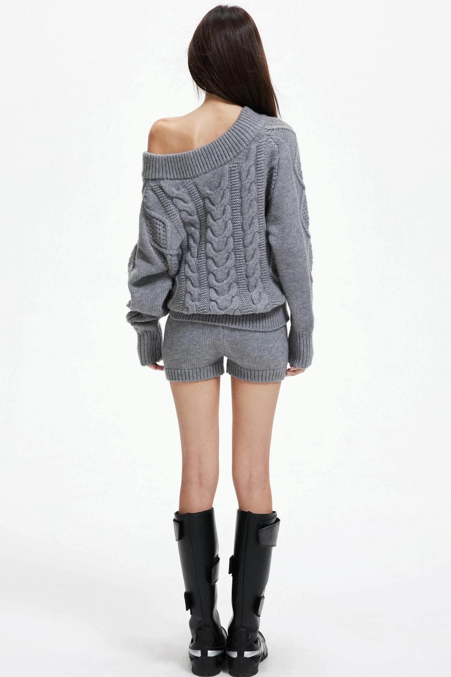 Lazy Wool Slanted Sweater Set