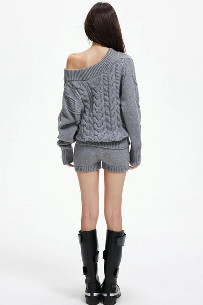 Lazy Wool Slanted Sweater Set