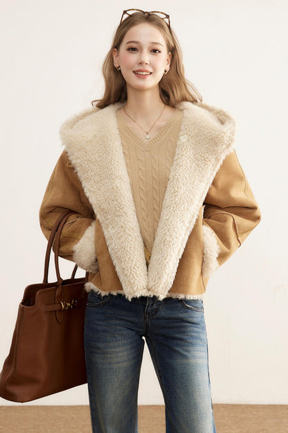 Short Suede Hooded Brown Jacket