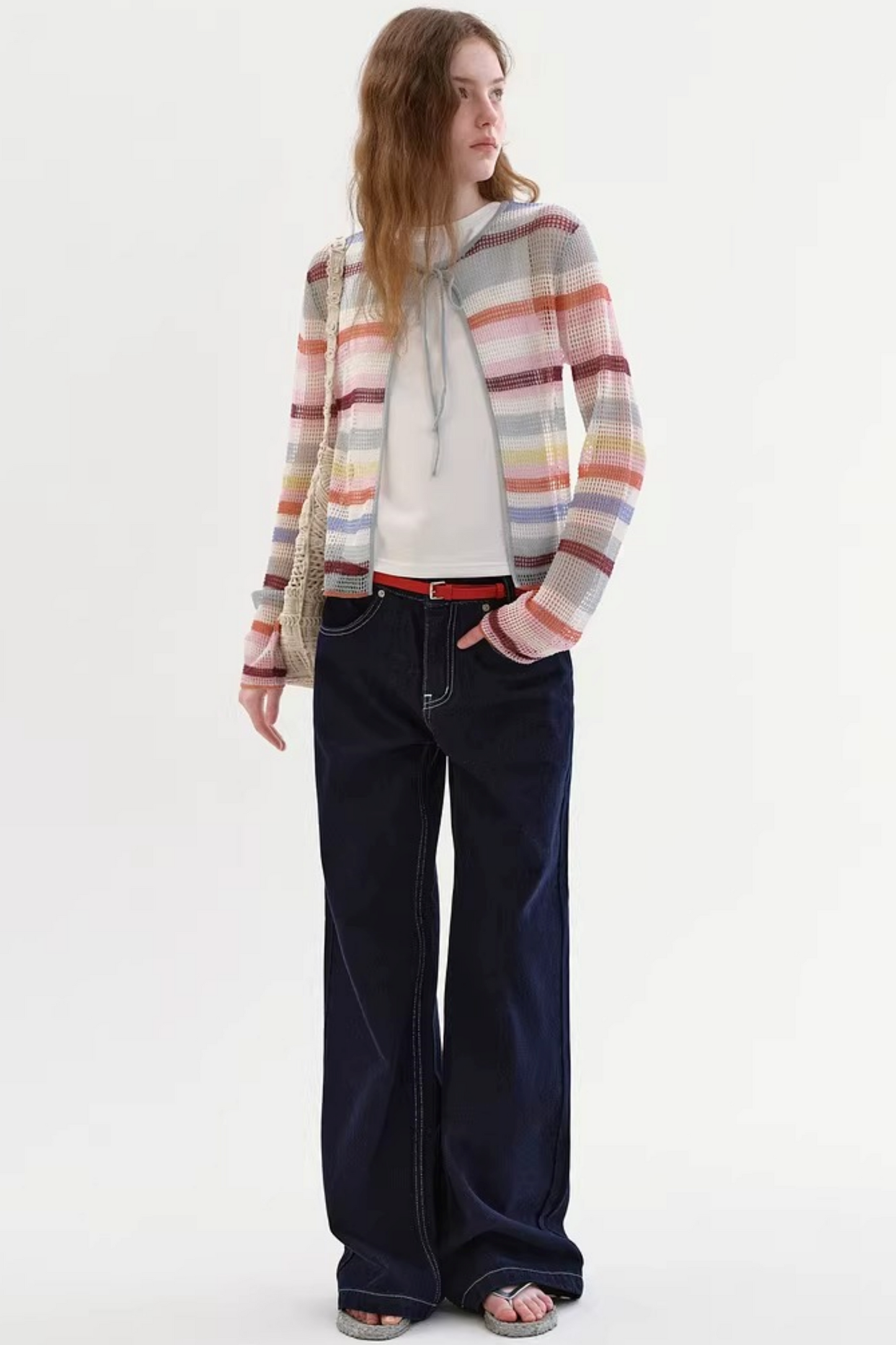 Color-Blocked Striped Knit Cardigan