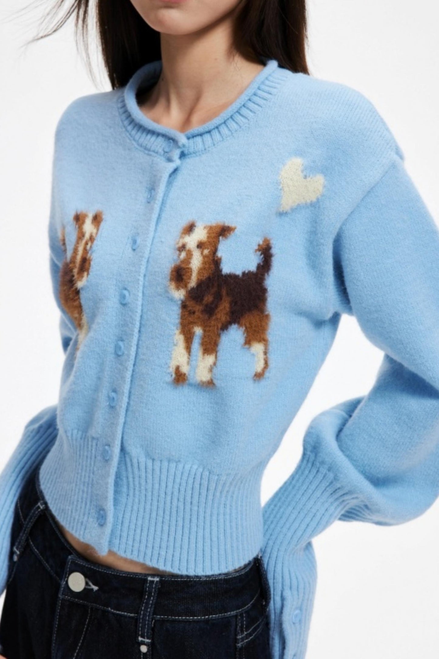 Puppy Jacquard Cropped Cardigan