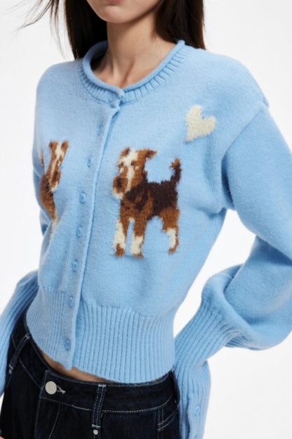 Puppy Jacquard Cropped Cardigan