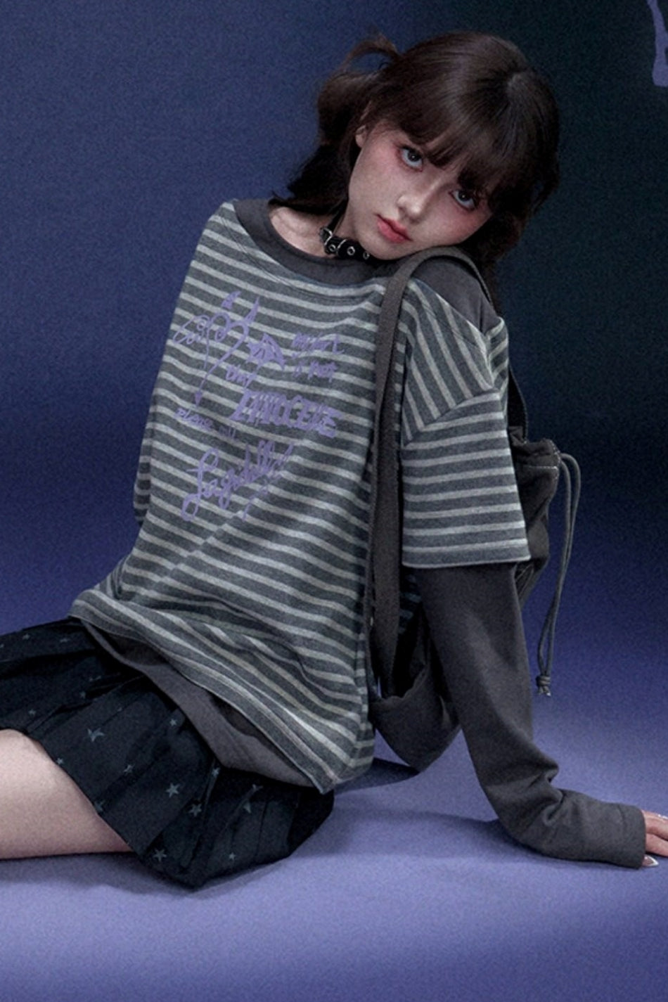 Striped Graffiti Print Top