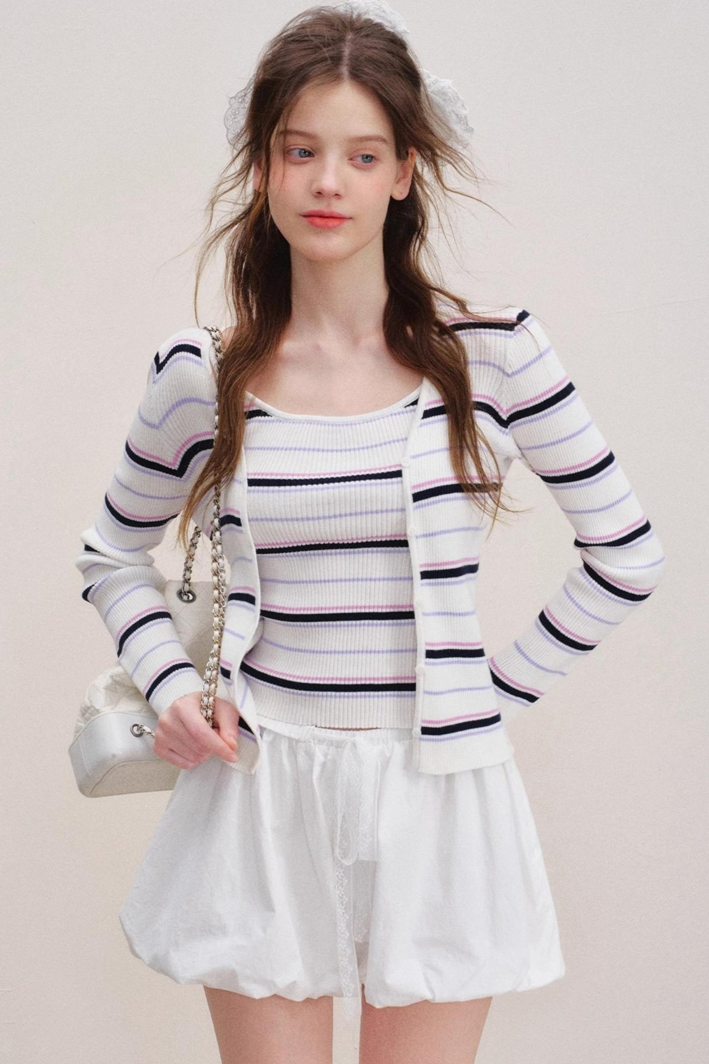 Striped Knit Cardigan Set