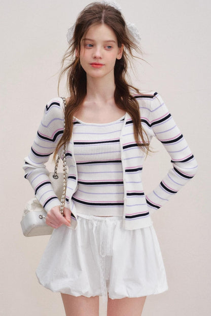 Striped Knit Cardigan Set
