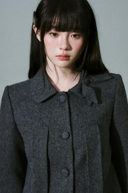 Wool Bow Tie Blazer Suit & Skirt Set-Up