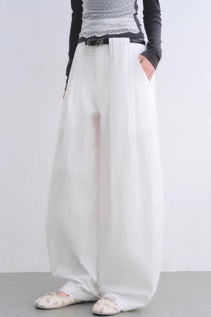 White Pleated Wide-Leg Pants Set-Up