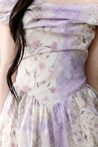 Purple Mist Plaid Off-Shoulder Dress