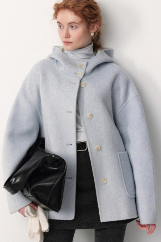 Oxygen Blue Wool Hooded Coat