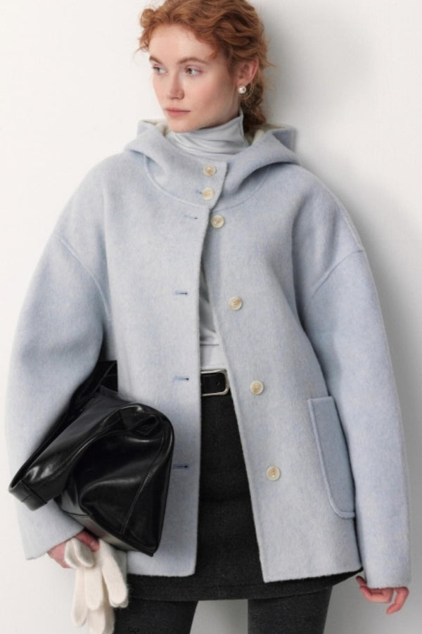 Oxygen Blue Wool Hooded Coat
