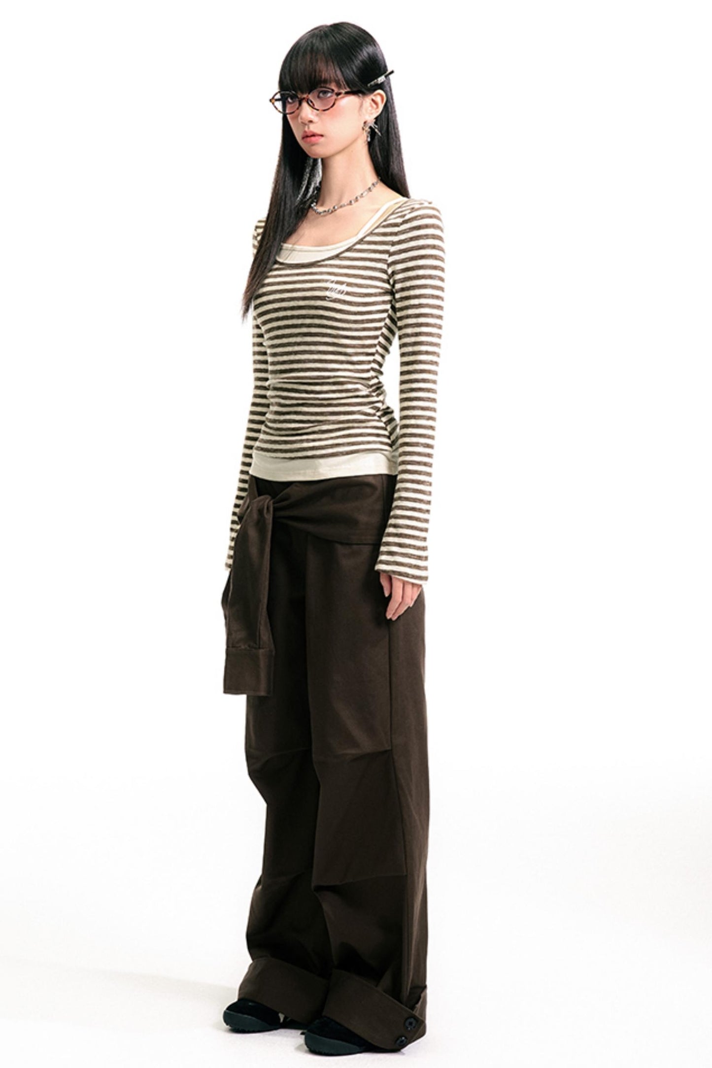 Colorblock Striped U-Neck Top