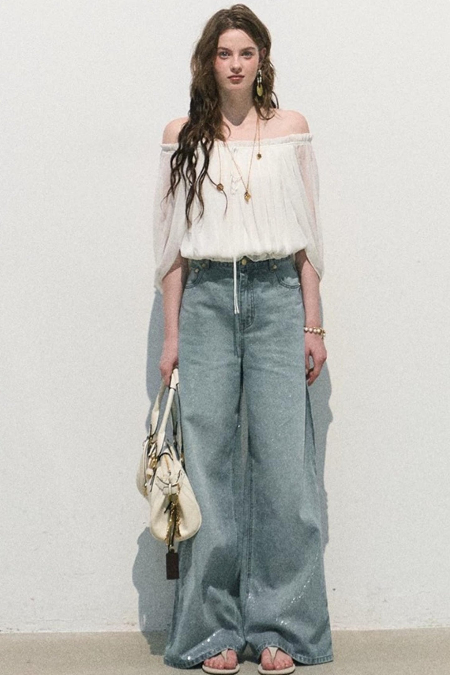Airy Off-Shoulder Chiffon Blouse