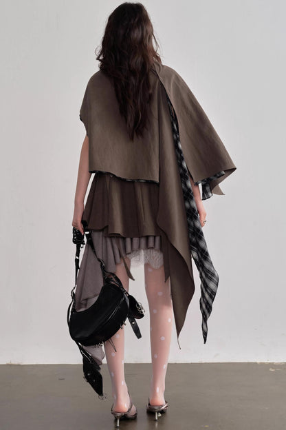 Earth-Toned Detachable Cape Dress