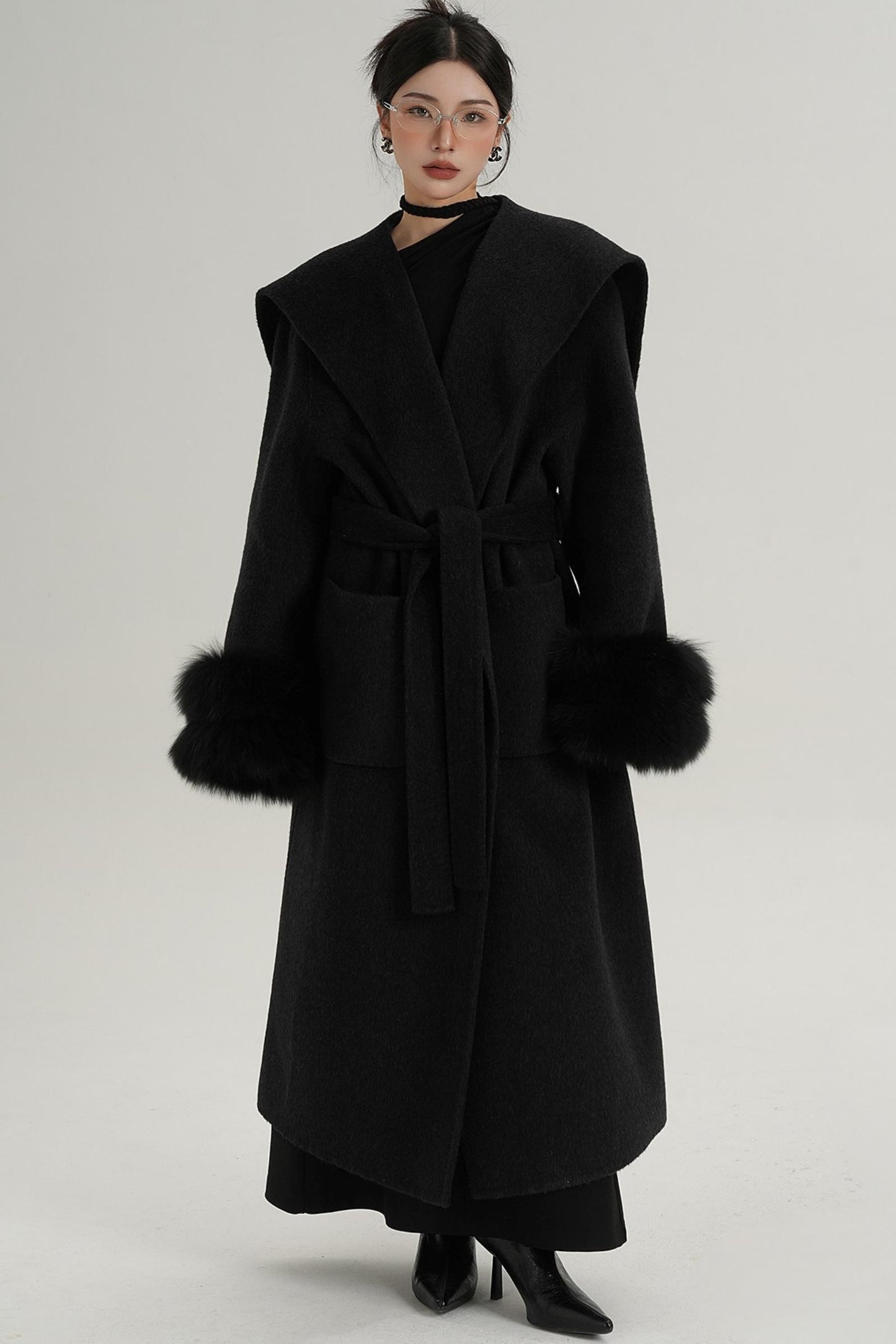 Fox Sleeve Wool Coat