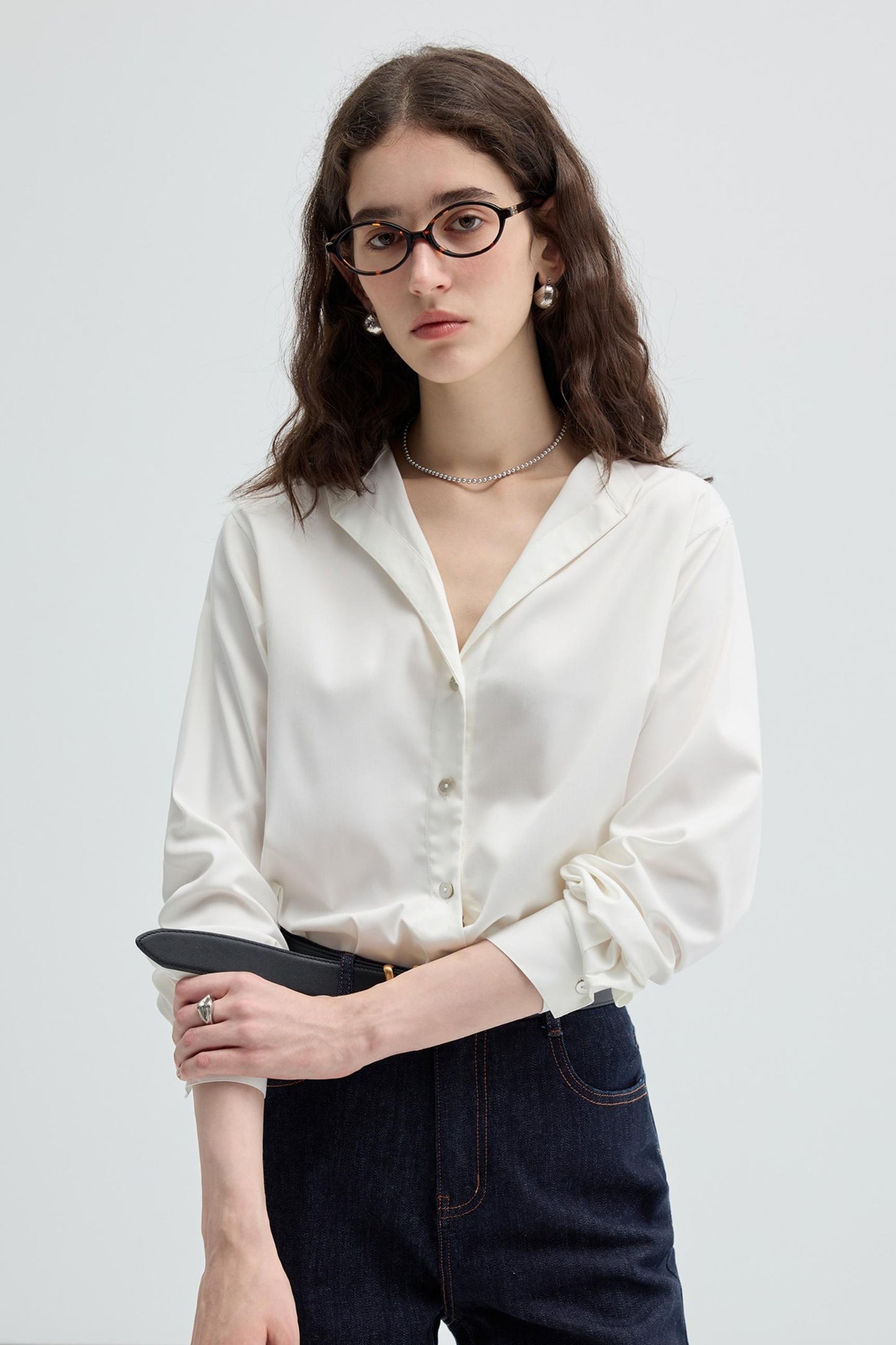 Korean Style White V-Neck Shirt