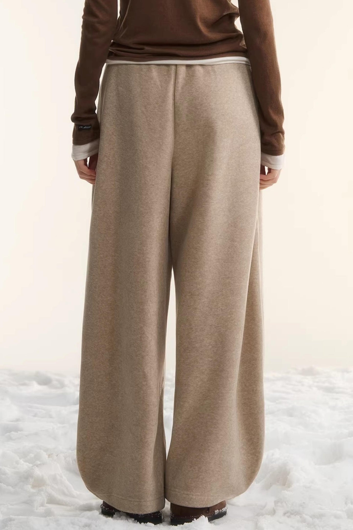 Velvet-Feel Curved-Leg Pants