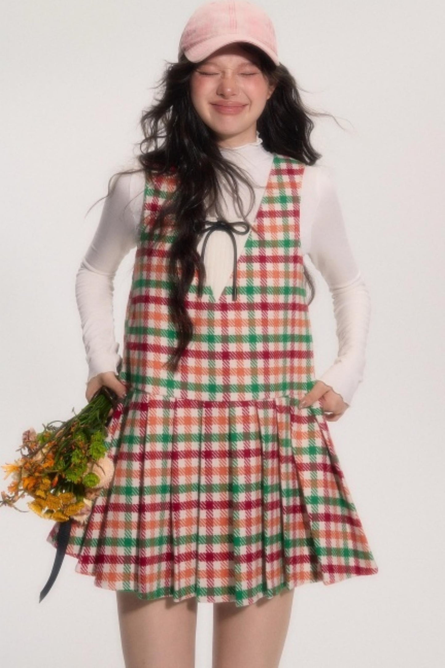 Colorful Plaid Wool Vest Dress