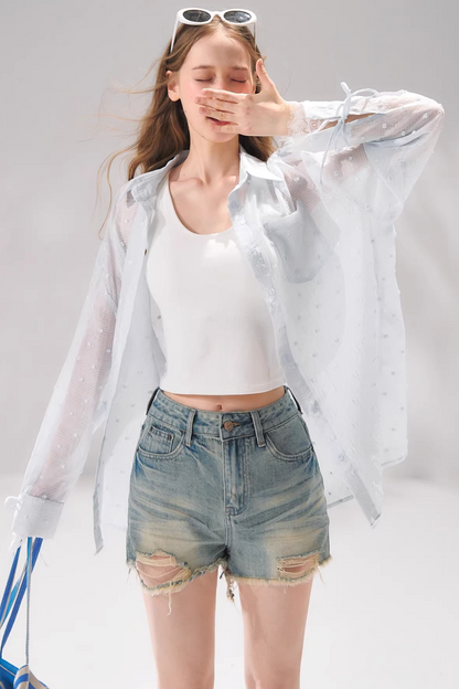 Striped Lace Embroidered Cardigan Set-Up