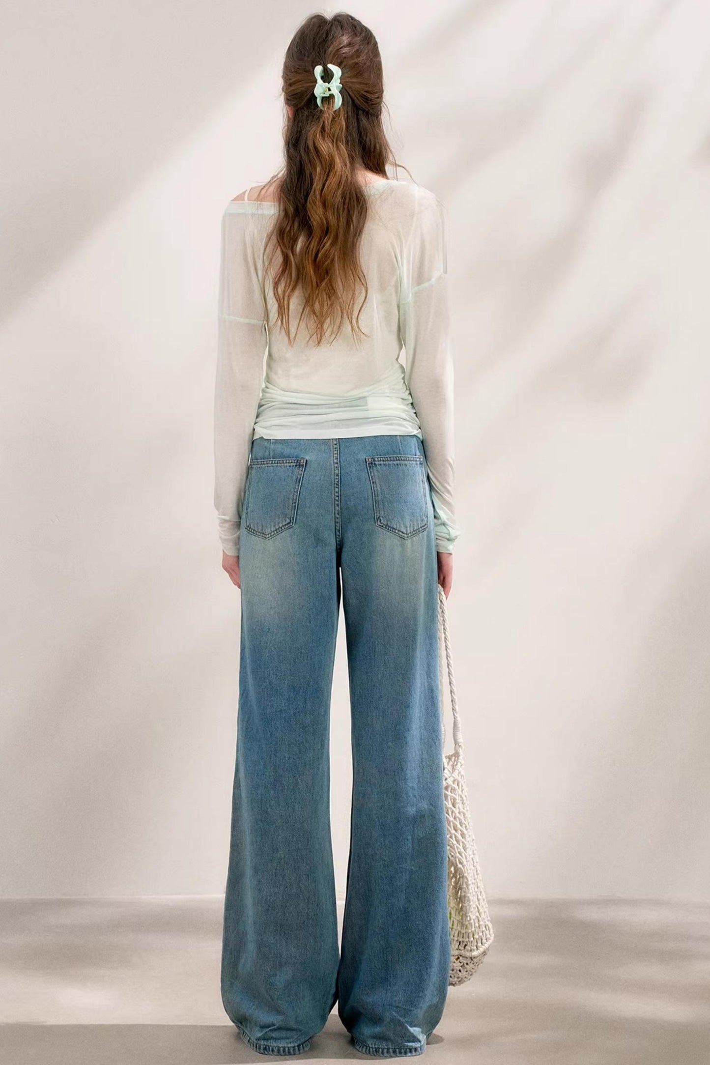 Bow-Detail Wide-Leg Jeans