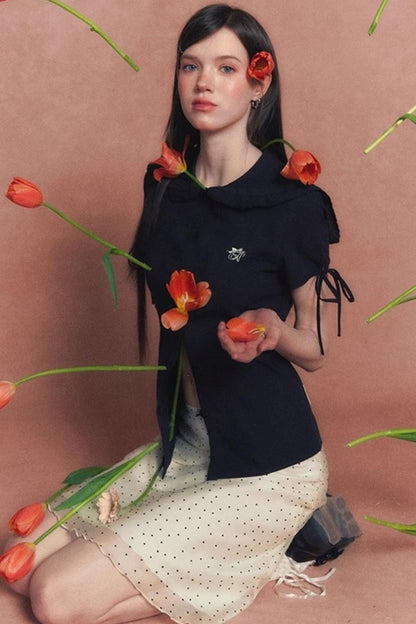 French Polka Dot A-Line Chiffon Skirt