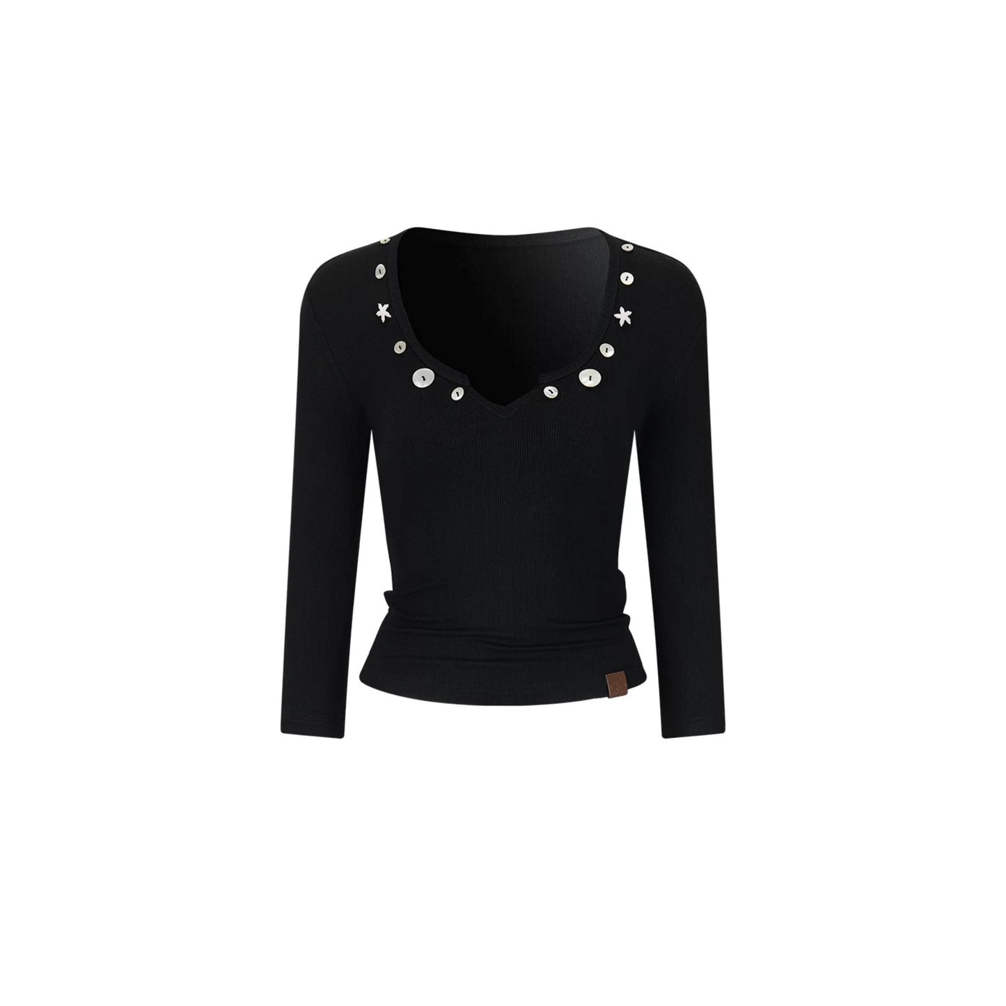 V-Neck Button Knit Top