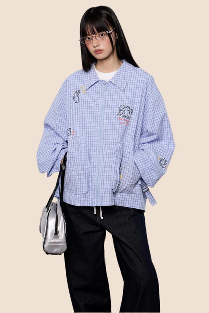 Cartoon Print Plaid Jacket