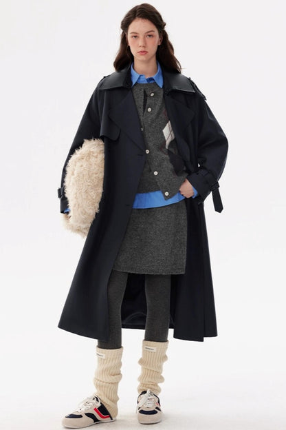 Patchwork Waist Tie-Up Tencel Cotton Trench Coat