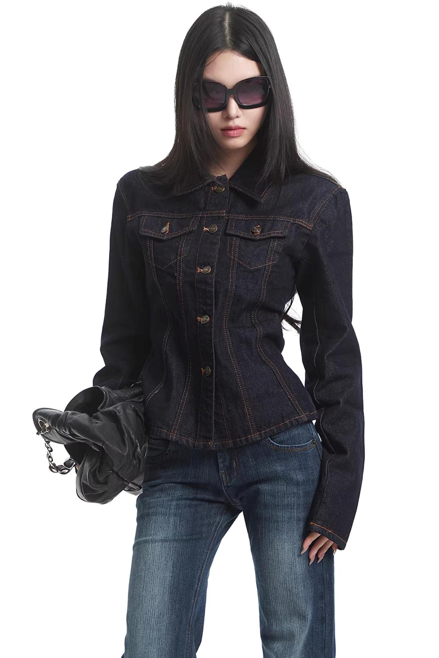 American Retro Long-Sleeve Denim Top