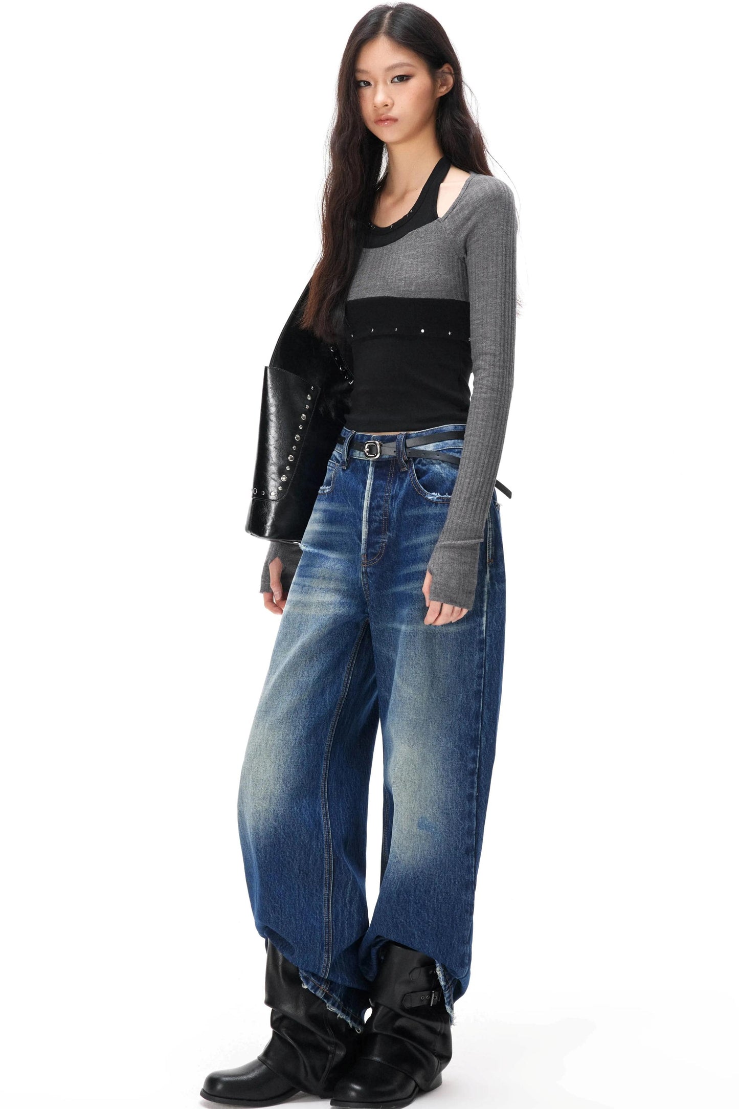 Rhinestone Patchwork Knit Top