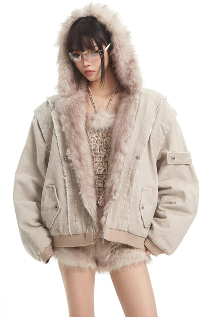 Plush-Lined Hooded Cotton Jacket