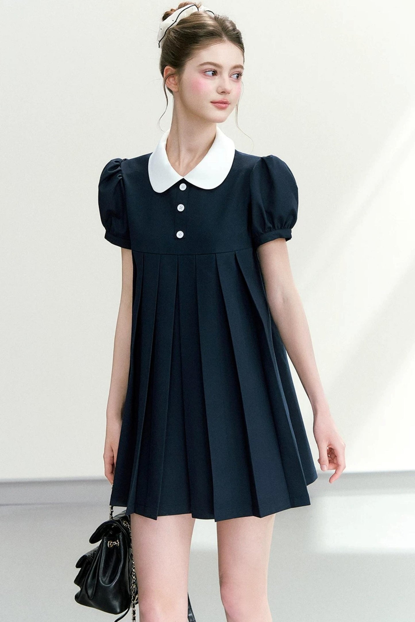 Elegant Navy Puff Dress