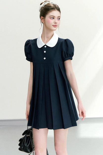 Elegant Navy Puff Dress