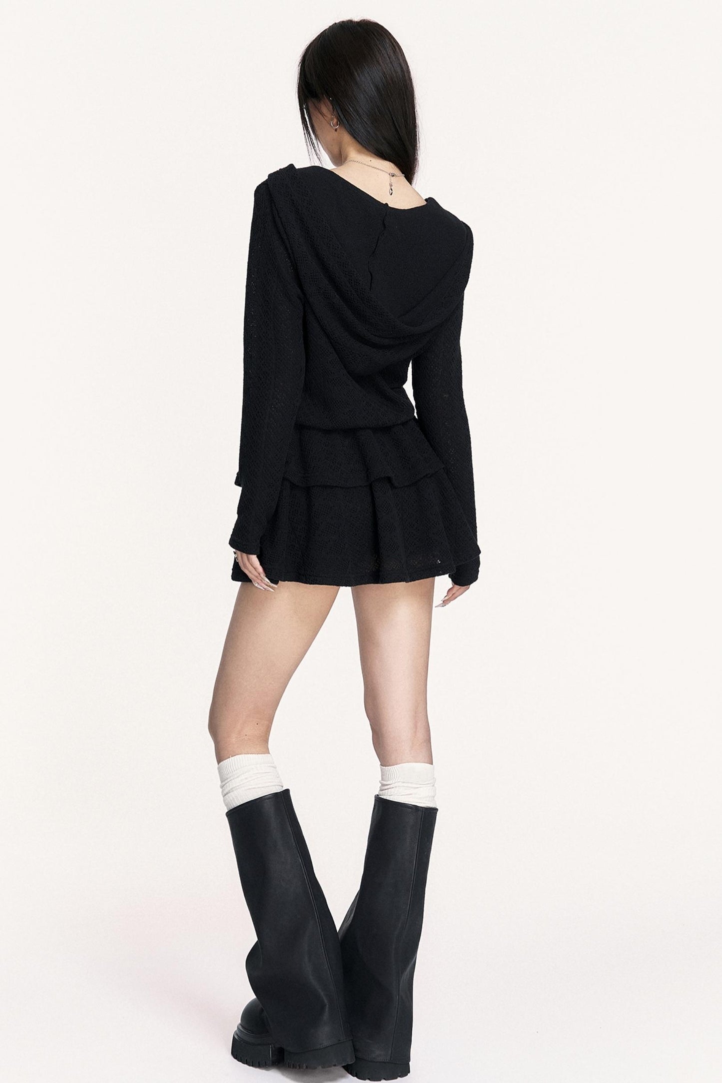 Dark Casual Long Sleeve Knitted Midi Dress