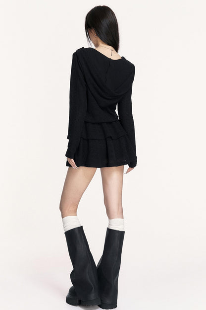 Dark Casual Long Sleeve Knitted Midi Dress