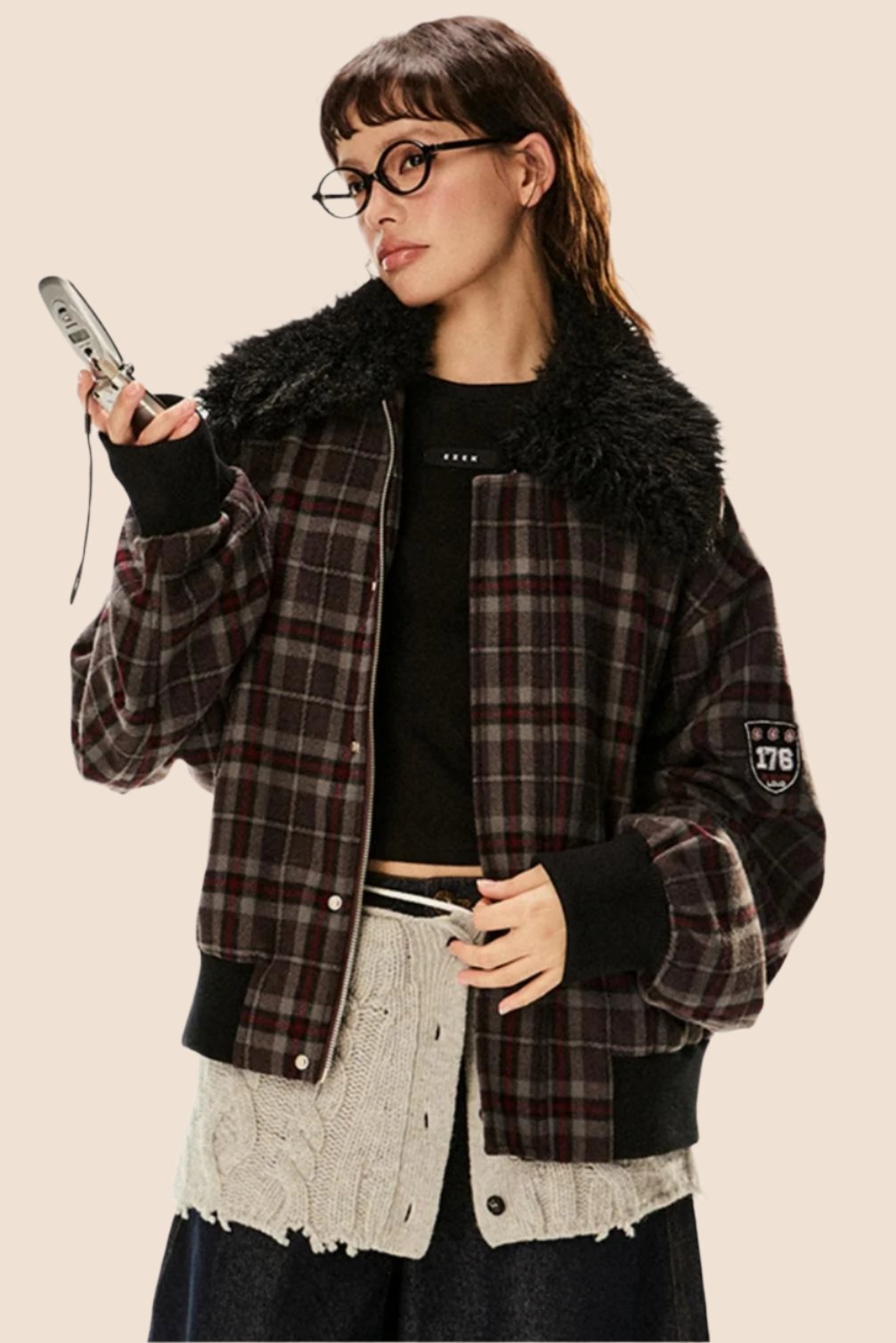 Retro Plaid Lamb Wool Jacket