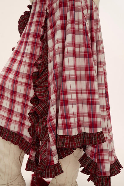 Spliced Plaid Long Skirt