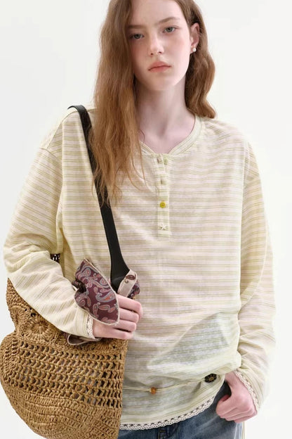 Lyocell Blend Striped Lace Top