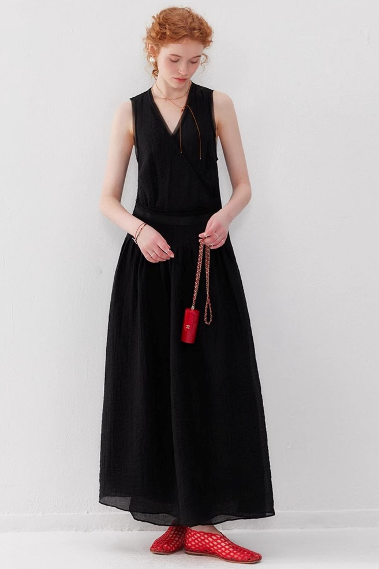 French Lace-Up Maxi Dress