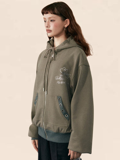 ArmyGreen Hooded Loose-Waist Jacket