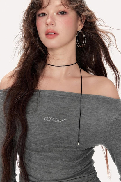 Gentle Embroidered One-Shoulder Top Skirt Set