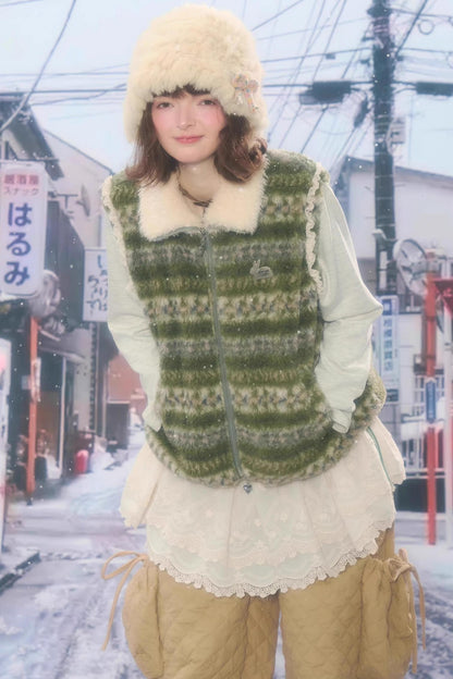 Retro Fair Isle Fleece Vest Jacket